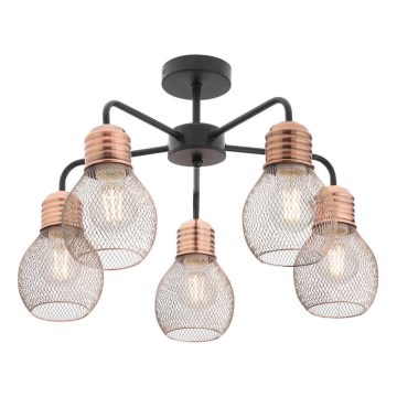 Redo 01-1577 - Luster na stalku EDISON 5xE27/42W/230V Ø 53 cm crna/bakrena