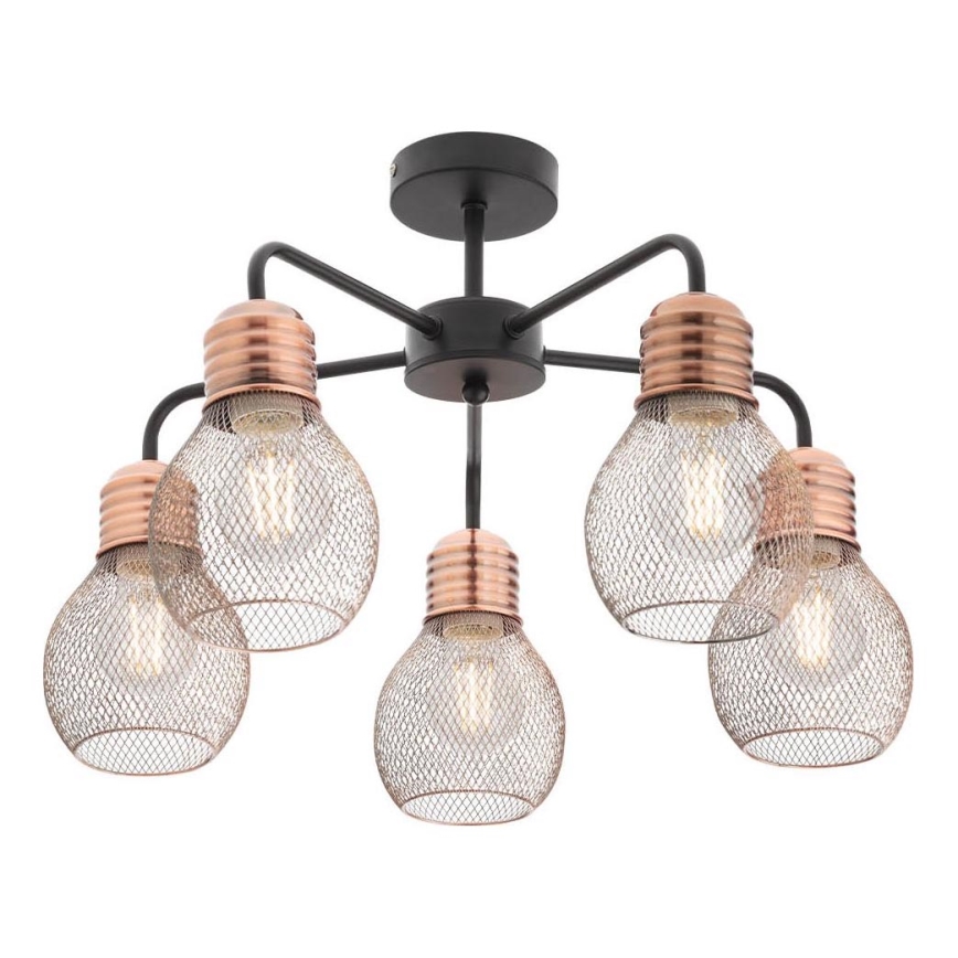 Redo 01-1577 - Luster na stalku EDISON 5xE27/42W/230V Ø 53 cm crna/bakrena