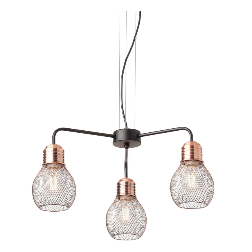 Redo 01-1579 - Viseći luster na sajli EDISON 3xE27/42W/230V Ø 53 cm crna/bakrena