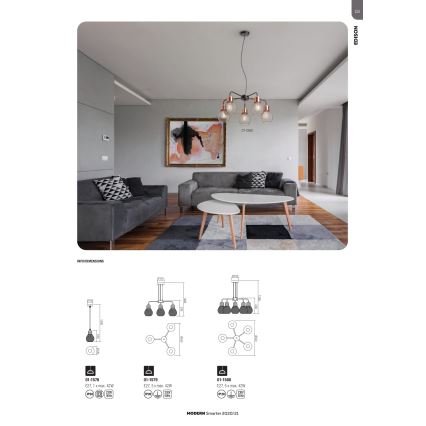 Redo 01-1579 - Viseći luster na sajli EDISON 3xE27/42W/230V Ø 53 cm crna/bakrena