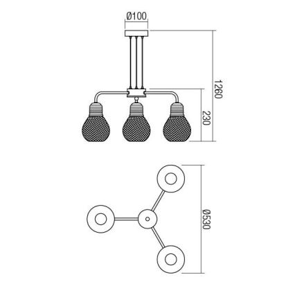 Redo 01-1579 - Viseći luster na sajli EDISON 3xE27/42W/230V Ø 53 cm crna/bakrena