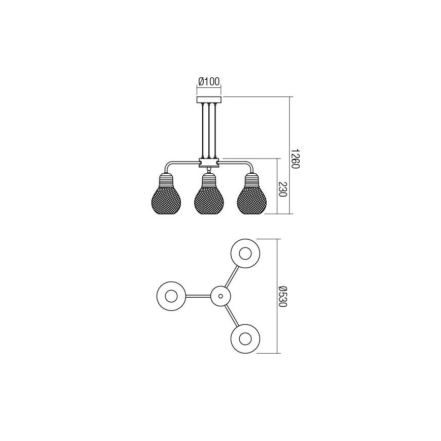 Redo 01-1579 - Viseći luster na sajli EDISON 3xE27/42W/230V Ø 53 cm crna/bakrena