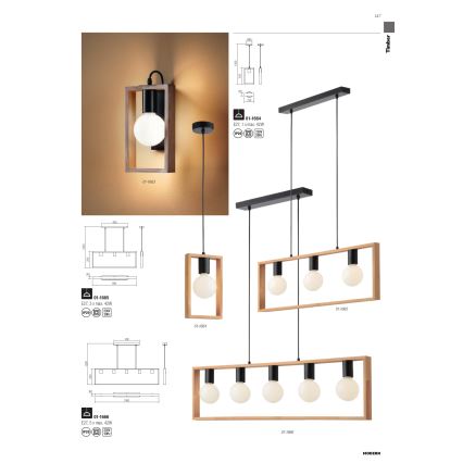 Redo 01-1665 - Luster na sajli TIMBER 3xE27/42W/230V bukva