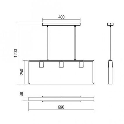 Redo 01-1665 - Luster na sajli TIMBER 3xE27/42W/230V bukva