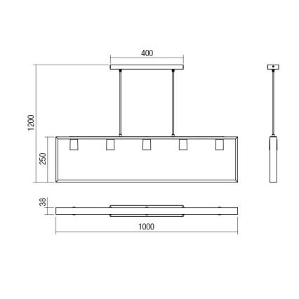 Redo 01-1666 - Luster na sajli TIMBER 5xE27/42W/230V bukva