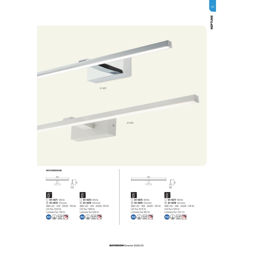 Redo 01-1671 - LED kupaonsko osvjetljenje za ogledalo NEPTUNE LED/12W/230V 60 cm IP44 bijela