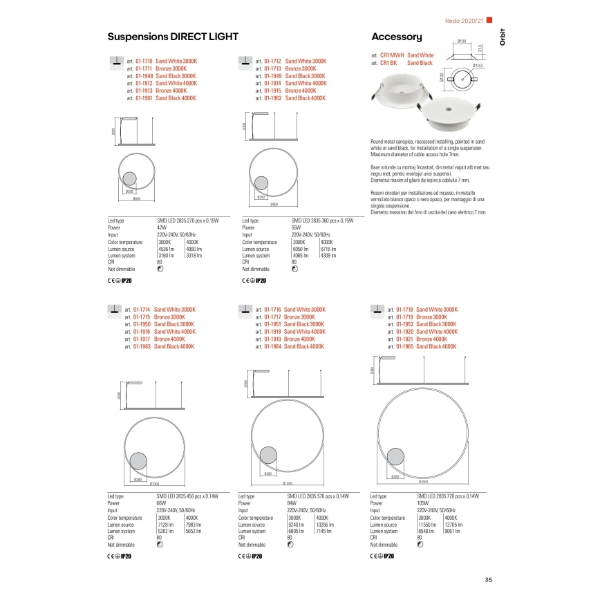 Redo 01-1712 - LED luster na sajli ORBIT LED/55W/230V bijela