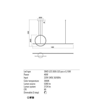 Redo 01-1734 - LED Prigušivi luster na sajli GIOTTO LED/46W/230V bijela