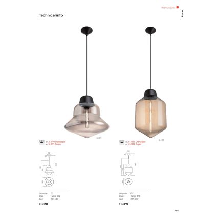 Redo 01-1771 - Luster na sajli AMNO 1xE27/42W/230V promjer 33 cm siva