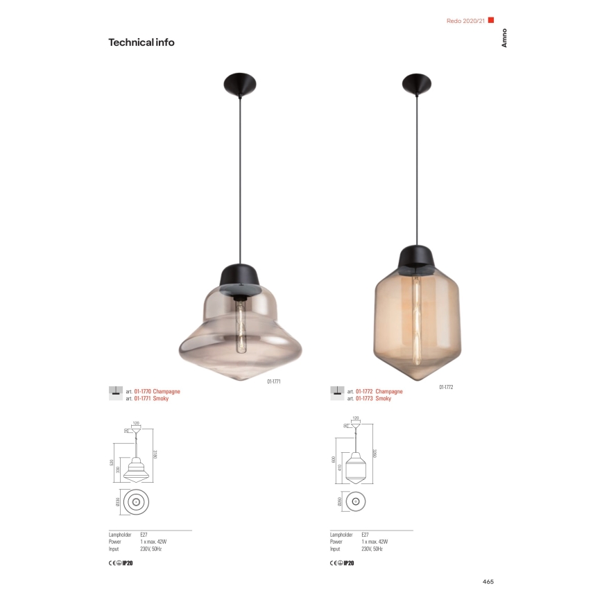 Redo 01-1773 - Luster na sajli AMNO 1x/E27/42W/230V pr. 26 cm siva
