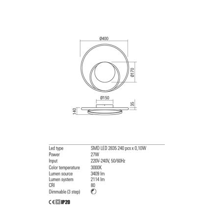 Redo 01-1789 - LED Prigušiva zidna svjetiljka TORSION LED/27W/230V bijela