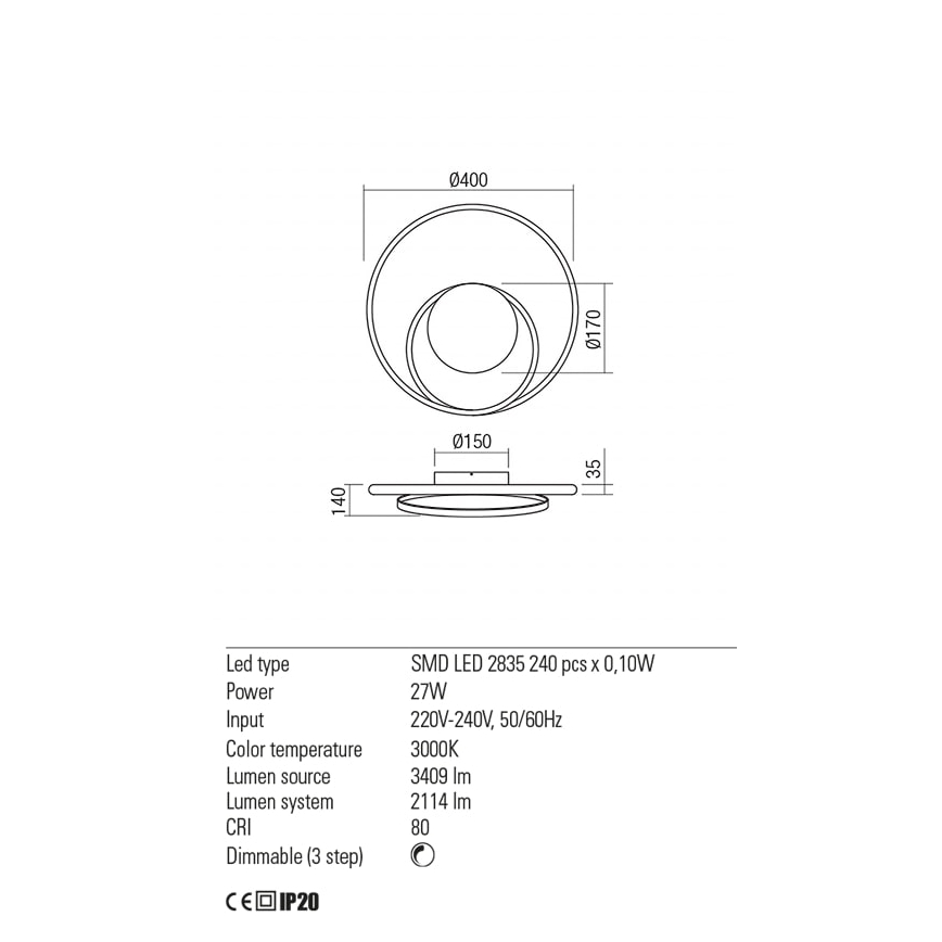 Redo 01-1789 - LED Prigušiva zidna svjetiljka TORSION LED/27W/230V bijela