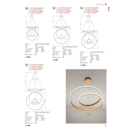 Redo 01-1796 - LED luster na sajli TORSION LED/40W/230V Ø 74 cm brončana
