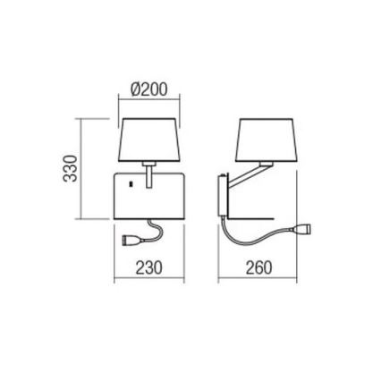 Redo 01-1807 - LED Zidna svjetiljka s fleksibilnom lampicom TOMO 1xE27/42W/230V + LED/3W/230V bijela