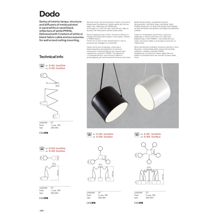 Redo 01-1826 - Luster na sajli DODO 3xE27/15W/230V pauk