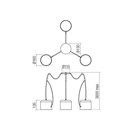 Redo 01-1826 - Luster na sajli DODO 3xE27/15W/230V pauk