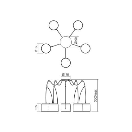 Redo 01-1828 - Luster na sajli DODO 5xE27/15W/230V pauk