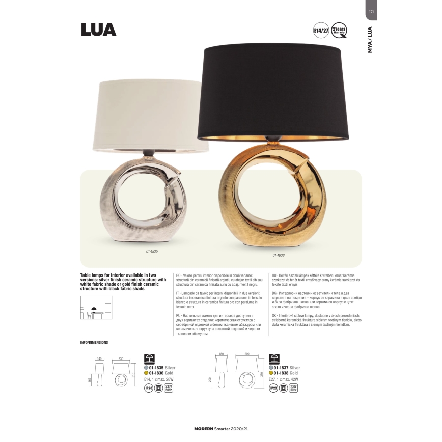 Redo 01-1838 - Stolna lampa LUA 1xE27/42W/230V