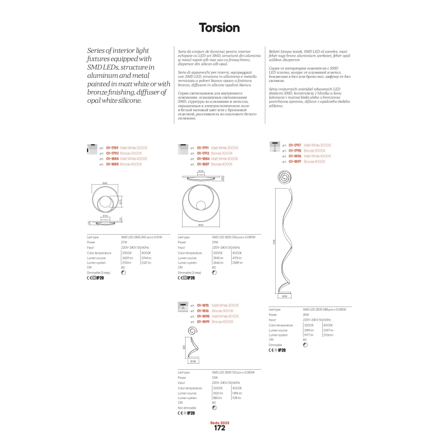 Redo 01-1886 - Prigušivo LED stropno svjetlo TORSION LED/29W/230V Ø 55 cm bijela