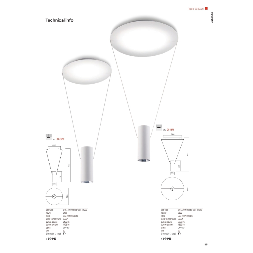 Redo 01-1971 - LED Prigušivi luster na sajli ESSENCE LED/36W/230V CRI 90 3000K bijela