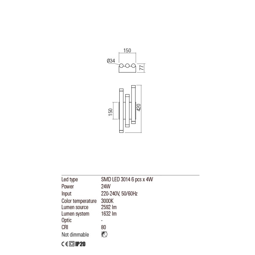 Redo 01-2038 - LED Zidna svjetiljka MADISON 6xLED/4W/230V crna