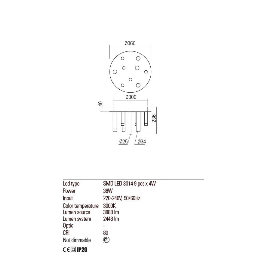 Redo 01-2042 - LED Stropna svjetiljka MADISON 9xLED/4W/230V sjajni krom/crna/bakar