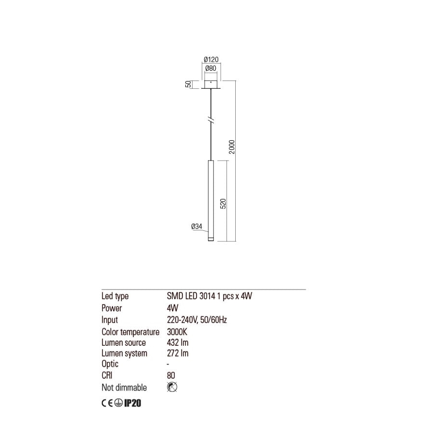 Redo 01-2043 - LED Luster na sajli MADISON LED/4W/230V zlatna