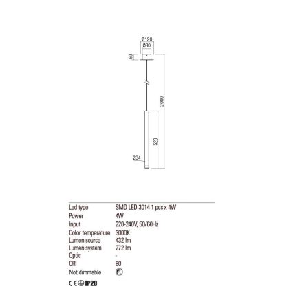 Redo 01-2044 - LED Luster na sajli MADISON LED/4W/230V bakar