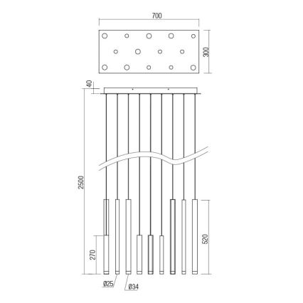 Redo 01-2054 - LED Luster na sajli MADISON 14xLED/4W/230V zlatna