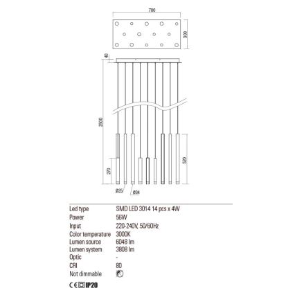 Redo 01-2056 - LED Luster na sajli MADISON 14xLED/4W/230V crna