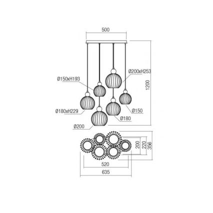 Redo 01-2069 - Luster na sajli PLUMEN 6xE14/42W/230V siva