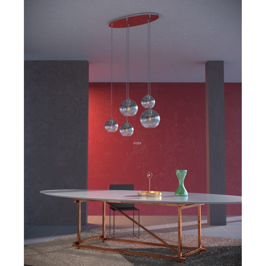 Redo 01-2079 - Luster na sajli BOWL 5xE27/42W/230V dimna