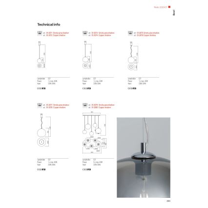 Redo 01-2080 - Luster na sajli BOWL 5xE27/42W/230V bakar