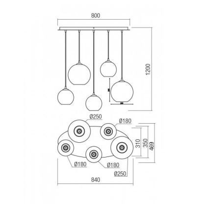 Redo 01-2080 - Luster na sajli BOWL 5xE27/42W/230V bakar