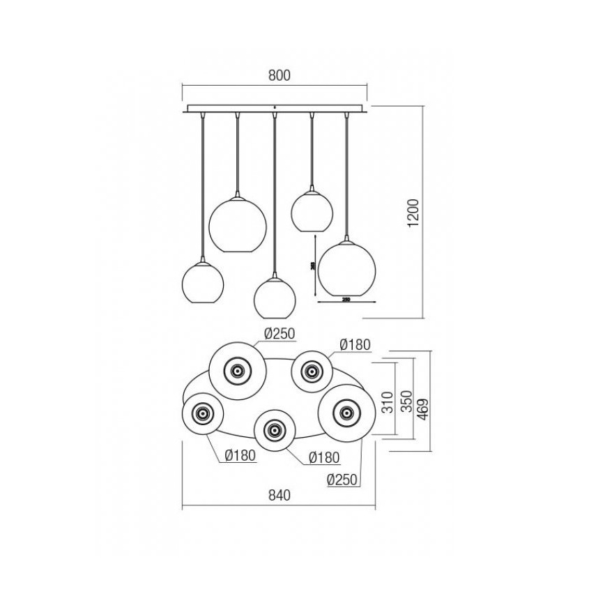 Redo 01-2080 - Luster na sajli BOWL 5xE27/42W/230V bakar