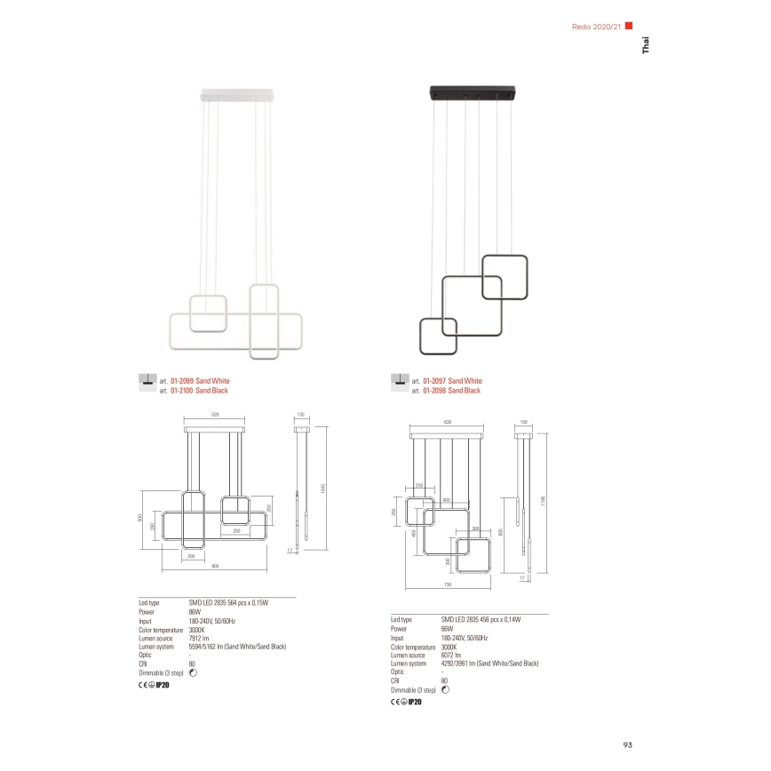 Redo 01-2098 - LED Prigušivi luster na sajli THAI LED/66W/230V 3000K crna