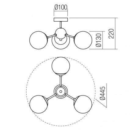 Redo 01-2176 - Stropni luster na šipci SEMIA 3xE14/28W/230V crni/s zadimljenim staklom
