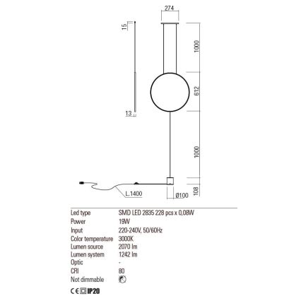 Redo 01-2197 - LED Podna lampa SLICK LED/19W/230V crna