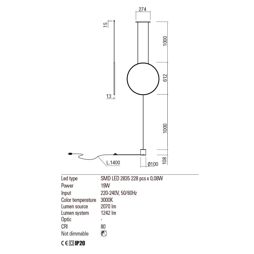 Redo 01-2197 - LED Podna lampa SLICK LED/19W/230V crna