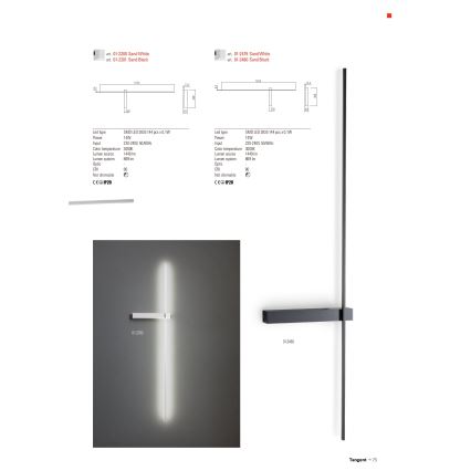 Redo 01-2201 - LED zidna svjetiljka TANGENT LED/14W/230V 3000K 125,4 cm crna