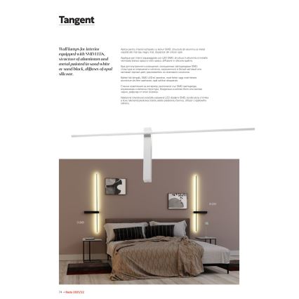 Redo 01-2201 - LED zidna svjetiljka TANGENT LED/14W/230V crna