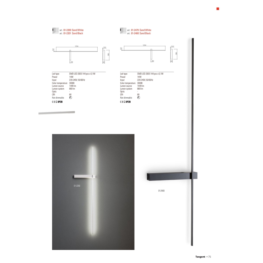 Redo 01-2201 - LED zidna svjetiljka TANGENT LED/14W/230V crna