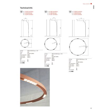 Redo 01-2204 - LED Luster na sajli UNION LED/34W/230V 3000K pr. 60 cm crna