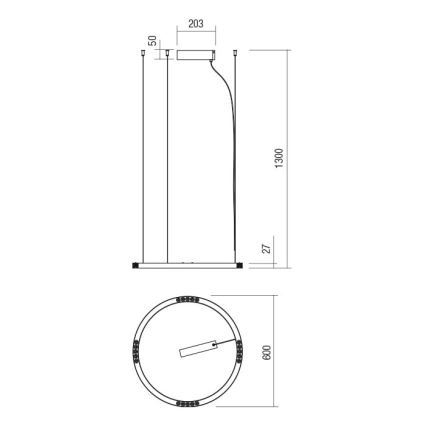 Redo 01-2204 - LED Luster na sajli UNION LED/34W/230V CRI 90 3000K pr. 60 cm crna
