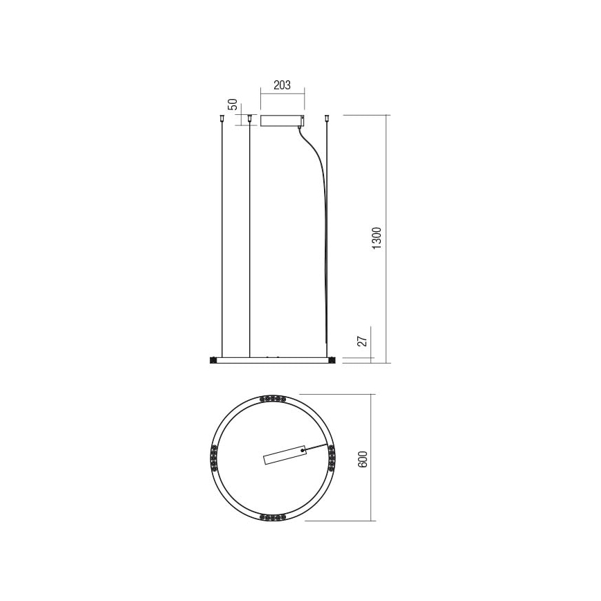 Redo 01-2204 - LED Luster na sajli UNION LED/34W/230V CRI 90 3000K pr. 60 cm crna