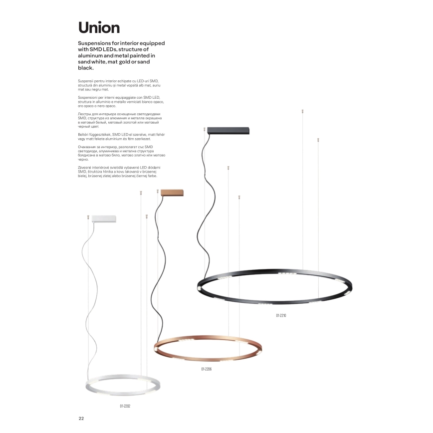 Redo 01-2207 - LED Luster na sajli UNION LED/50W/230V CRI 90 3000K pr. 90 cm crna