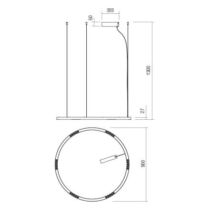 Redo 01-2207 - LED Luster na sajli UNION LED/50W/230V CRI 90 3000K pr. 90 cm crna