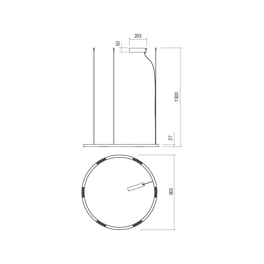 Redo 01-2207 - LED Luster na sajli UNION LED/50W/230V CRI 90 3000K pr. 90 cm crna