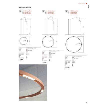 Redo 01-2208 - LED Luster na sajli UNION LED/68W/230V CRI 90 3000K pr. 120 cm bijela