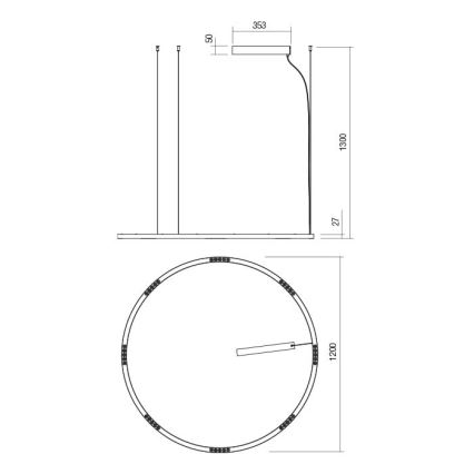 Redo 01-2209 - LED Luster na sajli UNION LED/68W/230V CRI 90 3000K pr. 120 cm zlatna